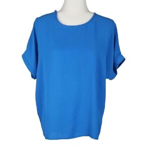 Italian Blue Top Blouse Short Cuffed-Sleeve Made in Italy Blouse Top